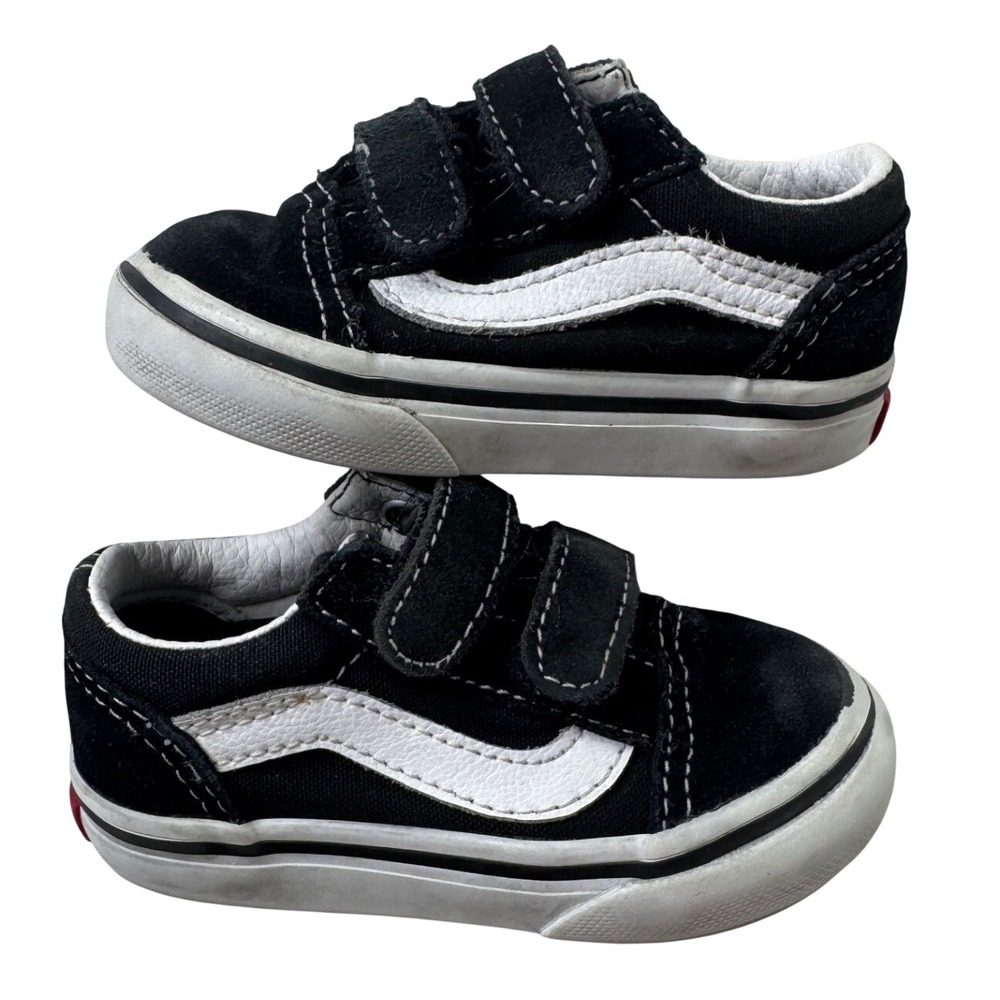 Vans Old Skool V Toddler Shoes Black White Suede Canvas Sneakers Size 4.5 skater